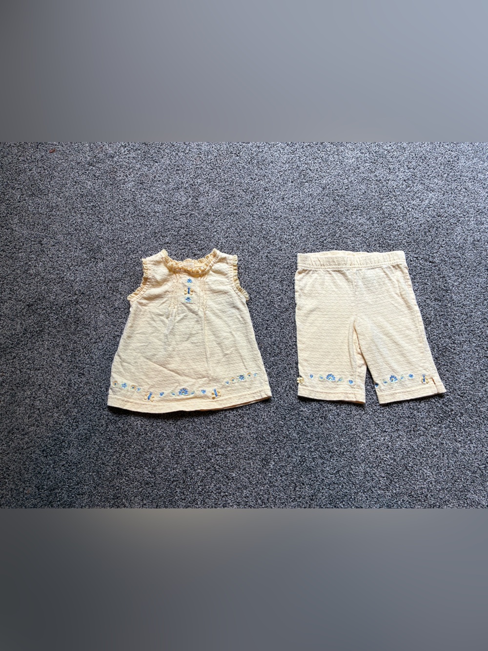 Miniwear Baby Girl Yellow and Blue Floral Matching Top and Short Set, 12 Months